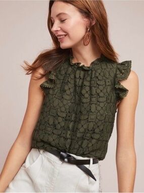 NWT Anthropologie Maeve Angelica Olive Top Size 12